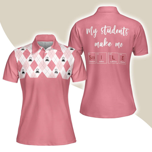 Science Teacher Women Polo Shirt, My Students Make Me Smile, Pink Argyle Pattern Women Polo Shirts - Perfect Gift For Teacher, Ladies, Teacher's Day - Amzanimalsgift