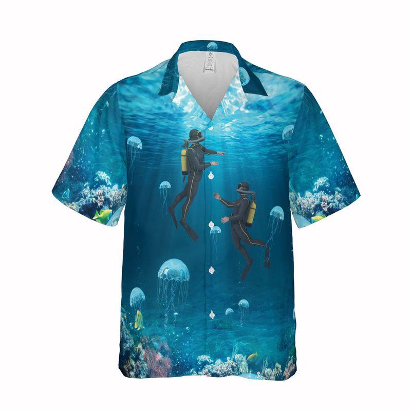 Scuba Diving Aloha Hawaiian Shirts For Summer - Diving Ocean Life Hawaiian Set Outfits For Men Women - Gift For Scuba Diving Lovers, Friend, Family - Amzanimalsgift