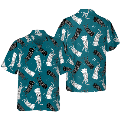 Seamless Pattern With Funny Cat Hawaiian Shirt, Cute Cat Aloha Shirt For Men - Perfect Gift For Cat Lovers, Husband, Boyfriend, Friend, Family - Amzanimalsgift