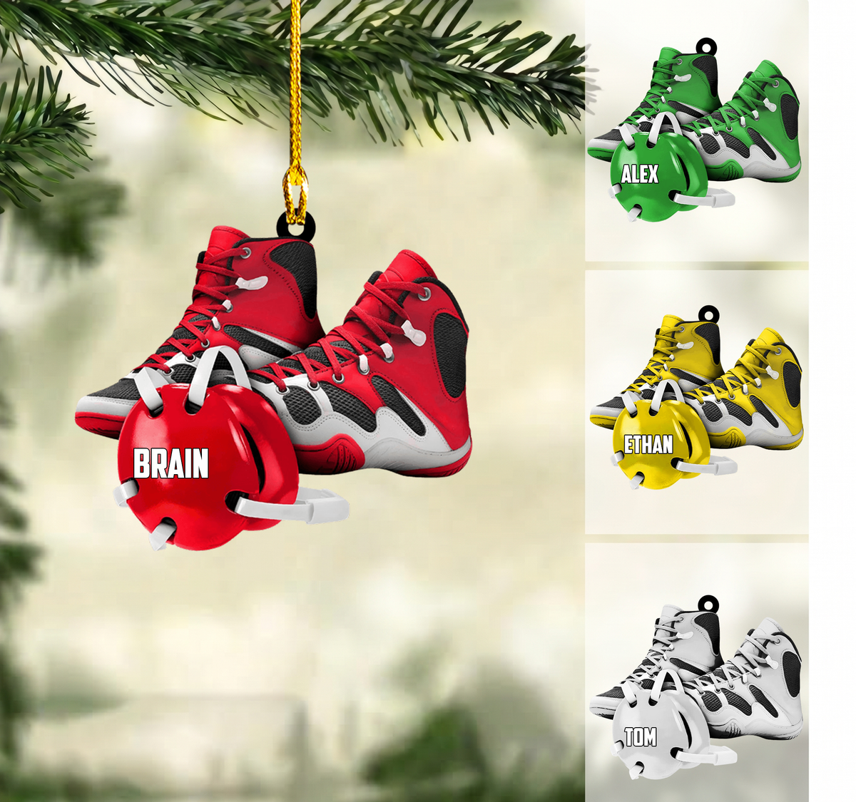 Personalized Wrestling Christmas Ornament, Wrestling Shoes And Headgear Gear, Custom Ornament Christmas Gift, Keychain Wrestling, Car Ornament Wrestling