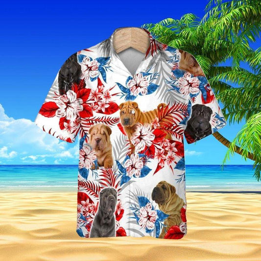 Shar Pei Aloha Hawaiian Shirt - Shar Pei In Beach Hawaiian Shirt, Tropical Flower Hawaiian Shirt For Men & Women, Shar Pei Lover - Amzanimalsgift