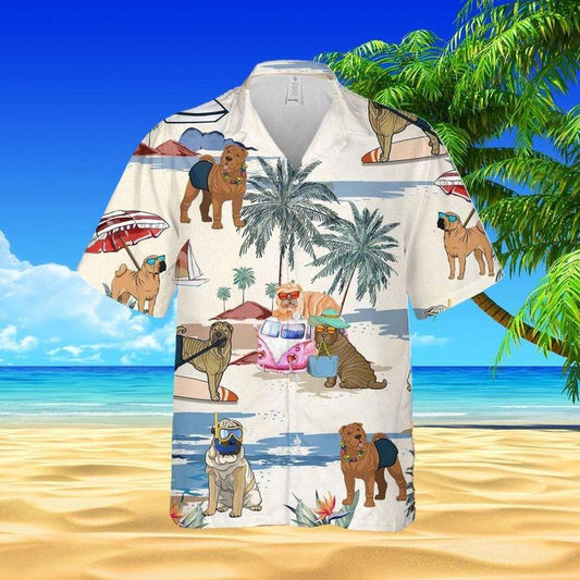 Shar Pei Aloha Hawaiian Shirt - Shar Pei In Beach Hawaiian Shirt, Tropical Leaves Hawaiian Shirt For Men & Women, Shar Pei Lover - Amzanimalsgift