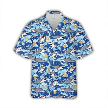 Shark Aloha Hawaiian Shirt - Funny Sharks Funny Hawaiian Shirt, Sharks And Beer Hawaiian Shirt For Men & Women, Shark Lover - Amzanimalsgift