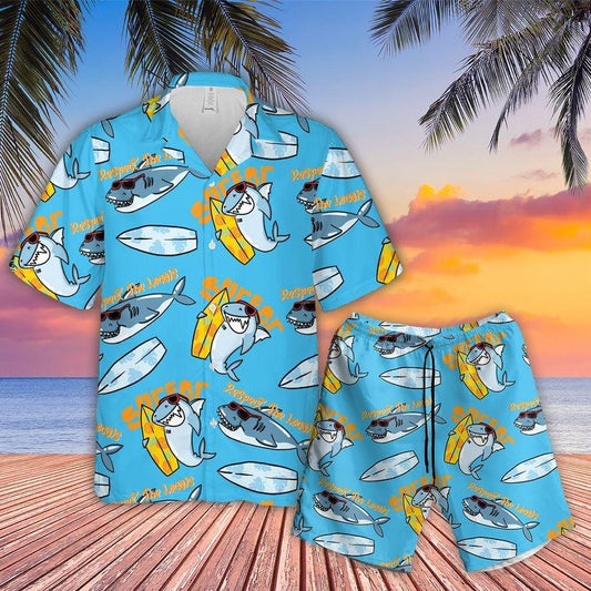 Shark Aloha Hawaiian Shirt - Surfing Hawaiian Shirt, Funny Sharks Surfing Hawaiian Shirt - Perfect Gift For Men & Women, Shark Lover - Amzanimalsgift