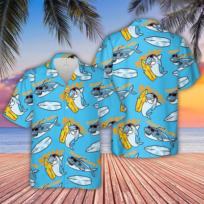 Shark Aloha Hawaiian Shirt - Surfing Hawaiian Shirt, Funny Sharks Surfing Hawaiian Shirt - Perfect Gift For Men & Women, Shark Lover - Amzanimalsgift