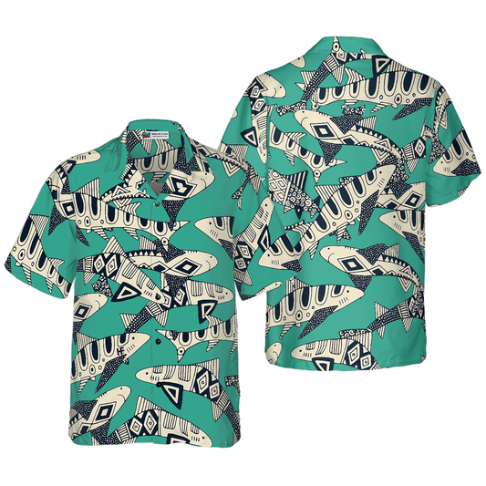 Shark Hawaiian Shirt, Blue Ocean, Sharks On Ocean Aloha Shirt For Men - Perfect Gift For Husband, Boyfriend, Friend, Family - Amzanimalsgift