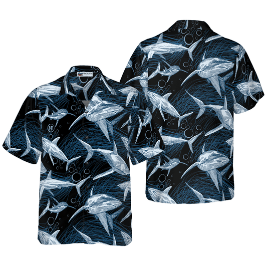 Shark Hawaiian Shirt, Under Water Sharks Aloha Shirt For Men - Perfect Gift For Husband, Boyfriend, Friend, Family - Amzanimalsgift