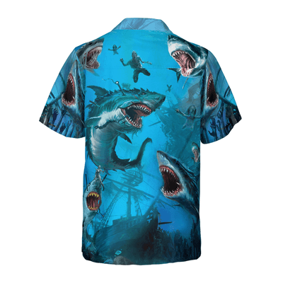 Shark Under The Sea Hawaiian Shirt, Shark Aloha Shirt For Men - Perfect Gift For Shark Lovers, Husband, Boyfriend, Friend, Family - Amzanimalsgift