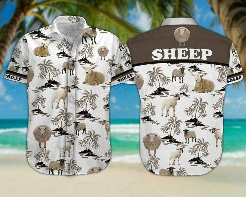 Sheep Aloha Hawaiian Shirt - Smiling Sheep Hawaiian Shirt, Palm Tree Pattern Hawaiian Shirt For Men & Women, Sheep Lover - Amzanimalsgift