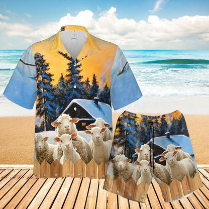 Sheep Cattle Aloha Hawaiian Shirt - Funny Sheep Winter Farmhouse Hawaiian Shirt, Farmhouse Forest Hawaiian Shirt For Men & Women, Sheep Lover - Amzanimalsgift