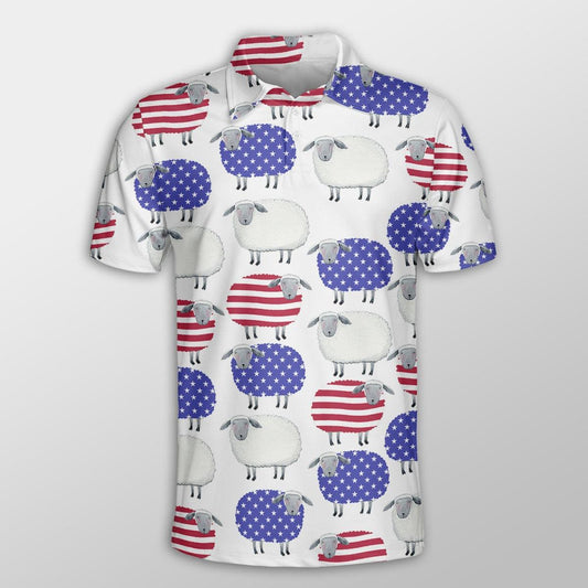 Sheep Men Polo Shirts For Summer - Sheep American Flag Pattern Shirts For Men - Perfect Gift For Sheep Lovers, Cattle Lovers - Amzanimalsgift