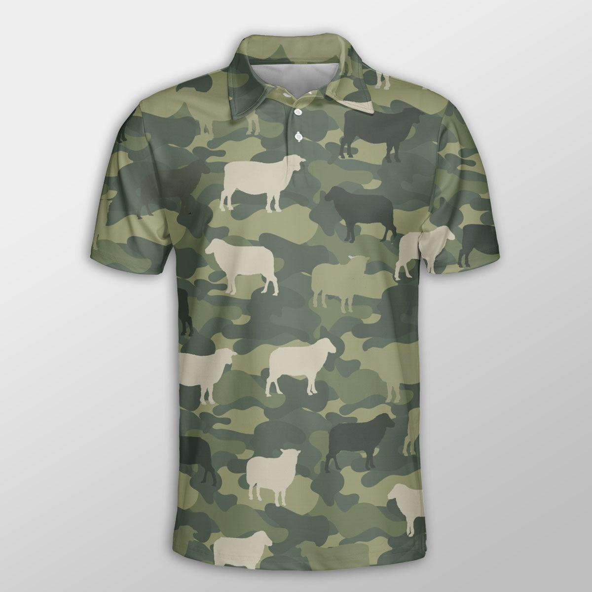 Sheep Men Polo Shirts For Summer - Sheep Camo Pattern Shirts For Men - Perfect Gift For Sheep Lovers, Cattle Lovers - Amzanimalsgift