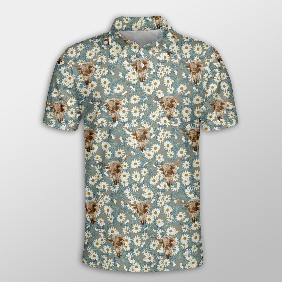 Sheep Men Polo Shirts For Summer - Sheep Camomilles Flower Grey Pattern Shirts For Men - Perfect Gift For Sheep Lovers, Cattle Lovers - Amzanimalsgift