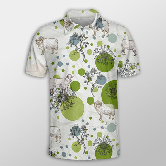 Sheep Men Polo Shirts For Summer - Sheep Flower Garden Pattern Shirts For Men - Perfect Gift For Sheep Lovers, Cattle Lovers - Amzanimalsgift