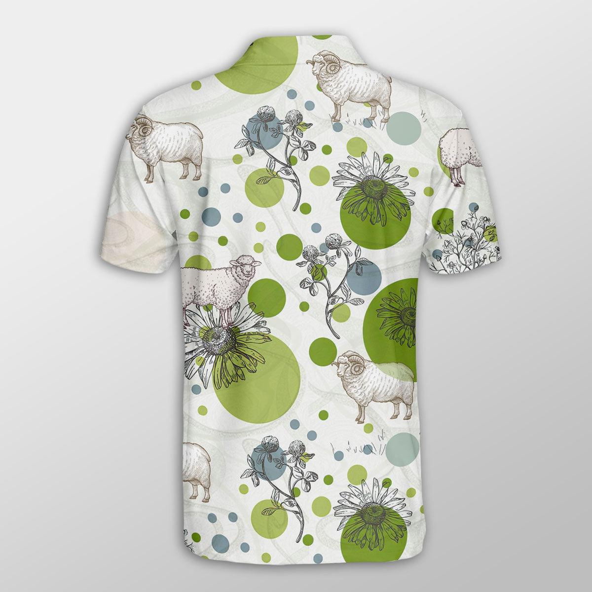 Sheep Men Polo Shirts For Summer - Sheep Flower Garden Pattern Shirts For Men - Perfect Gift For Sheep Lovers, Cattle Lovers - Amzanimalsgift