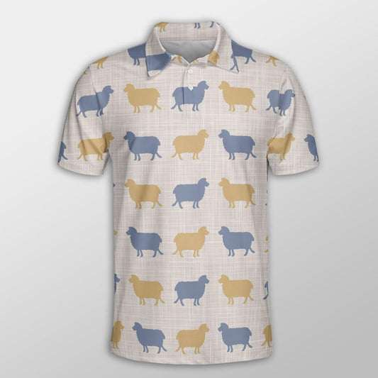 Sheep Men Polo Shirts For Summer - Sheep Silhouette Pattern Button Shirts For Men - Perfect Gift For Sheep Lovers, Cattle Lovers - Amzanimalsgift