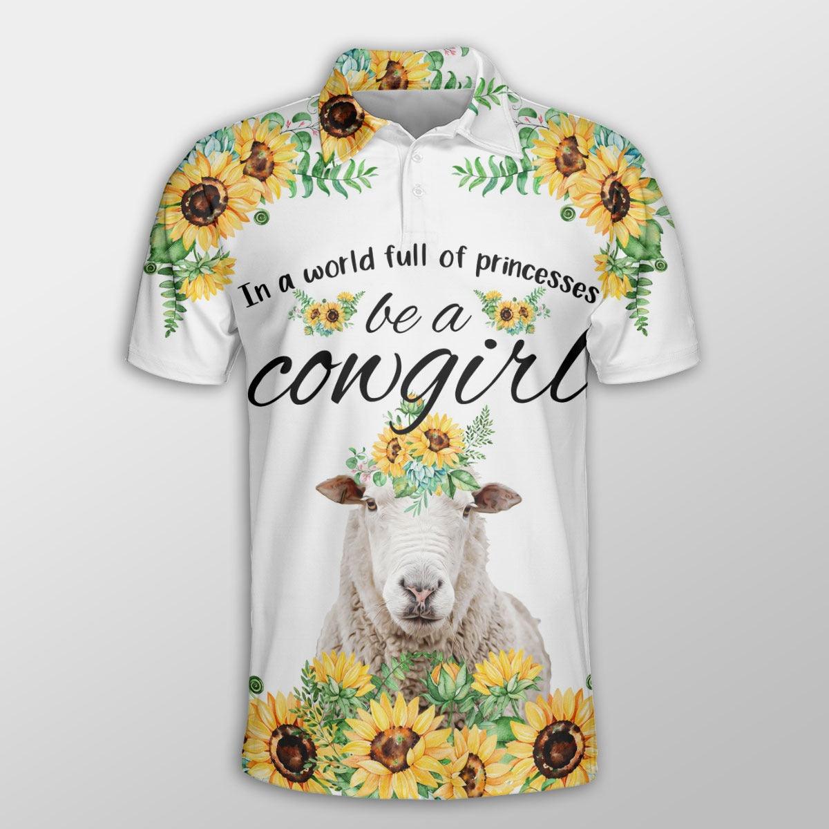 Sheep Men Polo Shirts For Summer - Sheep Sunflower Be A Cowgirl Pattern Shirts For Men - Perfect Gift For Sheep Lovers, Cattle Lovers - Amzanimalsgift