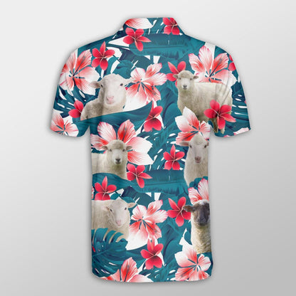 Sheep Men Polo Shirts For Summer - Sheep Tropical Floral Pattern Farm Lovers Shirts For Men - Perfect Gift For Sheep Lovers, Cattle Lovers - Amzanimalsgift