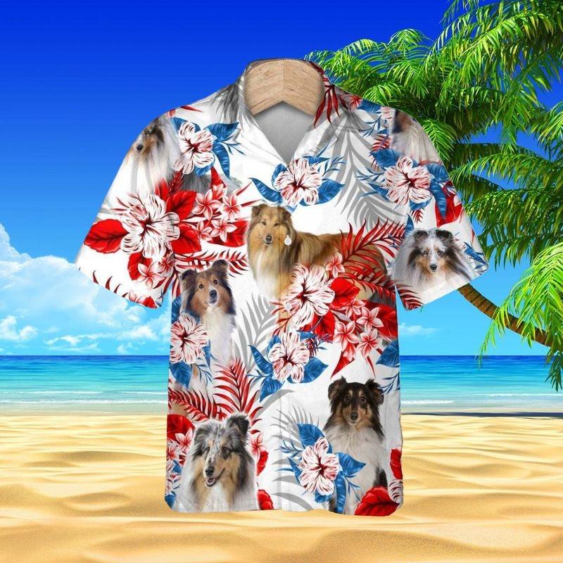 Shetland Sheepdog Aloha Hawaiian Shirt - Shetland Sheepdog In Beach Hawaiian Shirt, Tropical Leaves Hawaiian Shirt For Men & Women, Dog Lover - Amzanimalsgift