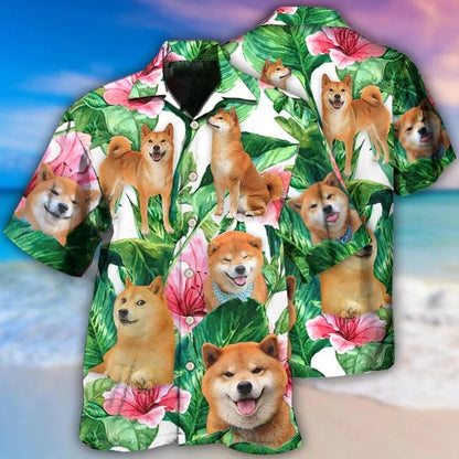 Shiba Inu Aloha Hawaii Shirt - Shiba Inu Tropical Leaf Floral Style Hawaiian Shirt For Summer - Perfect Gift For Dog Lovers, Friend, Family - Amzanimalsgift