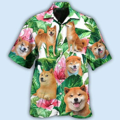 Shiba Inu Aloha Hawaii Shirt - Shiba Inu Tropical Leaf Floral Style Hawaiian Shirt For Summer - Perfect Gift For Dog Lovers, Friend, Family - Amzanimalsgift