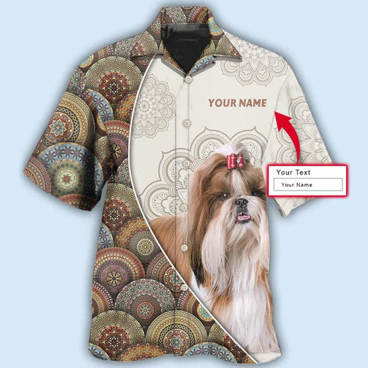 Shih Tzu Custom Aloha Hawaii Shirt - Custom Name Shih Tzu Mandala Art Pattern Personalized Hawaiian Shirt For Summer - Perfect Gift For Dog Lovers, Friend, Family - Amzanimalsgift