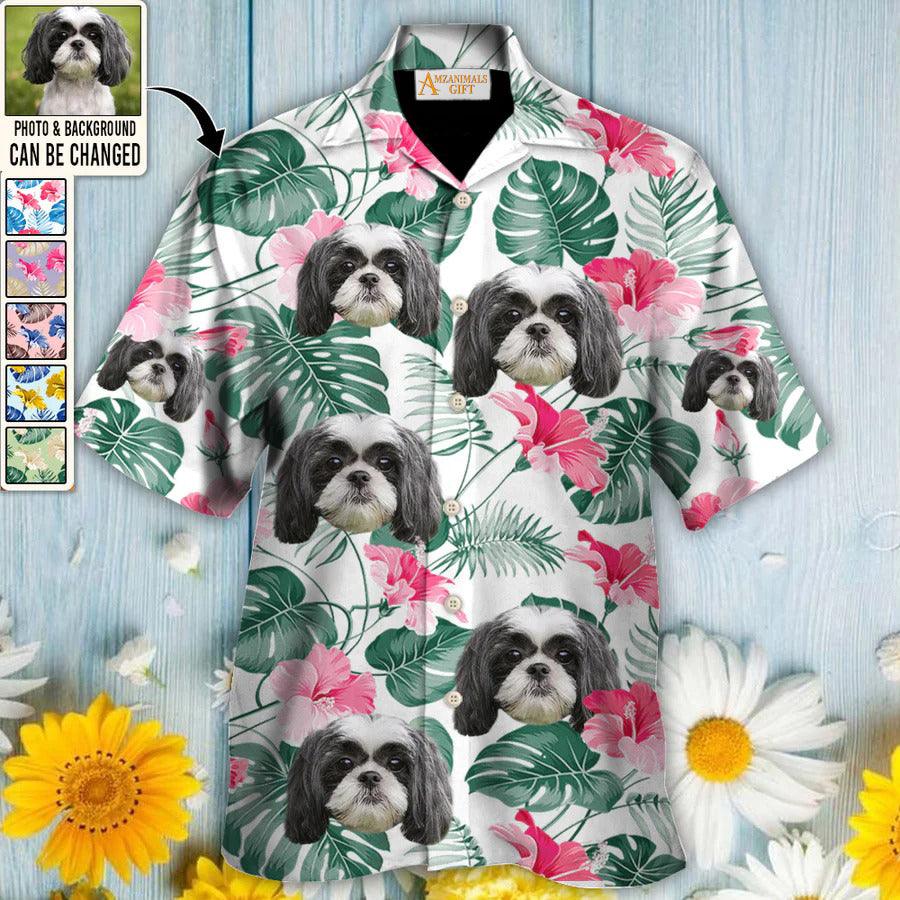 Shih Tzu Face Custom Aloha Hawaii Shirt - Dog Custom Photo With Tropical Pattern Personalized Hawaiian Shirt - Perfect Gift For Dog Lovers, Friend, Family - Amzanimalsgift