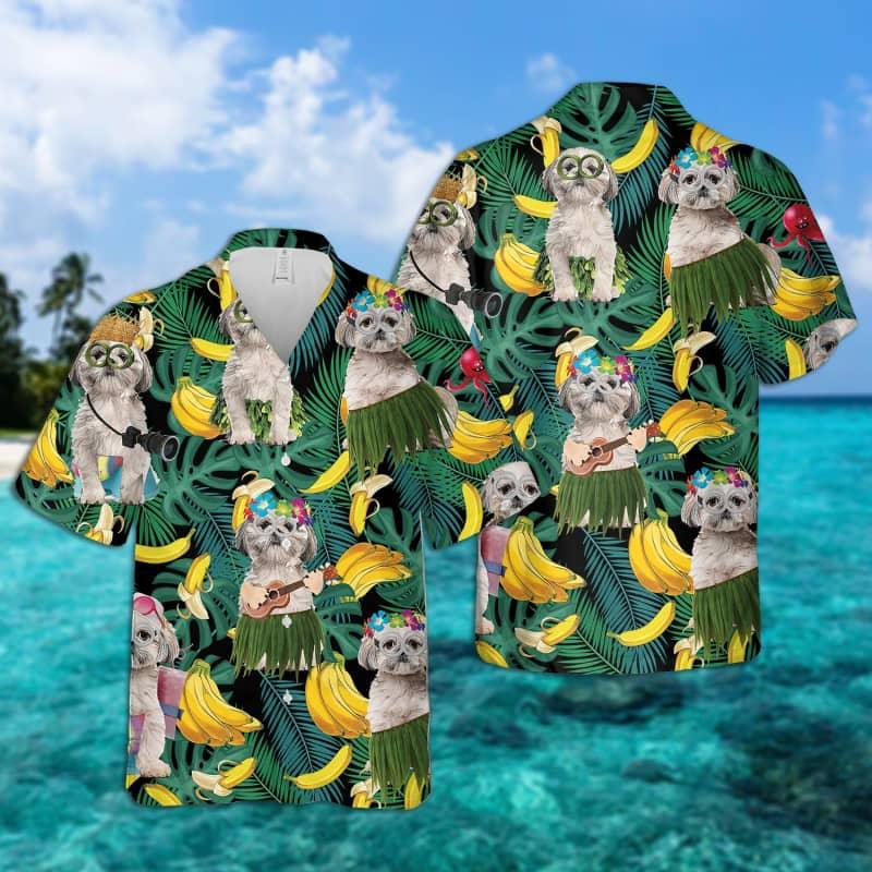 Shih Tzu Hawaiian Shirt, Tropical Summer Leaves Hawaiian Shirt For Men - Perfect Gift For Shih Tzu Lovers, Husband, Boyfriend, Friend, Family - Amzanimalsgift