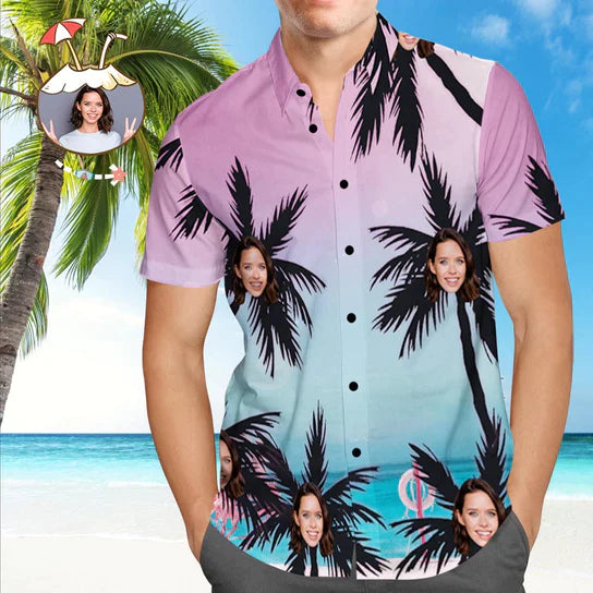 Shirt With Face Custom Hawaiian Shirt, Coconut Trees Custom Face Hawaiian Shirt For Men - Perfect Gift For Husband, Boyfriend, Friend, Family - Amzanimalsgift