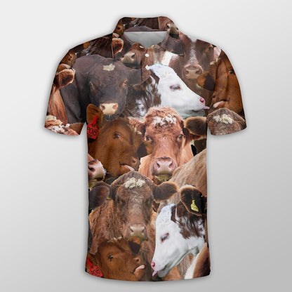 Shorthorn Men Polo Shirts - Shorthorn Herd Pattern Button Shirts For Men - Perfect Gift For Shorthorn Lovers, Cattle Lovers - Amzanimalsgift