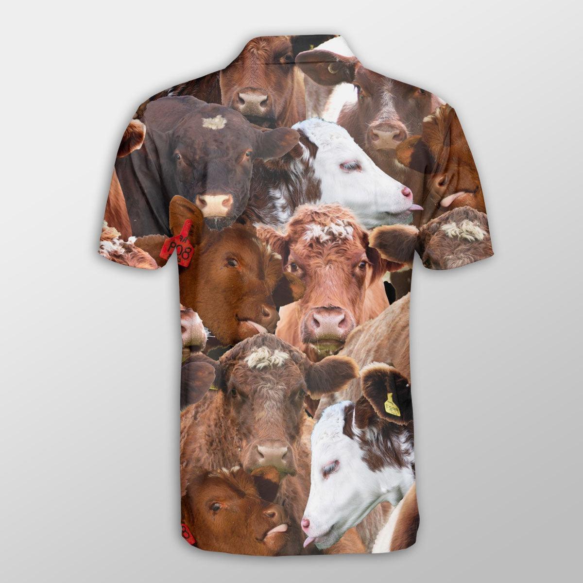 Shorthorn Men Polo Shirts - Shorthorn Herd Pattern Button Shirts For Men - Perfect Gift For Shorthorn Lovers, Cattle Lovers - Amzanimalsgift
