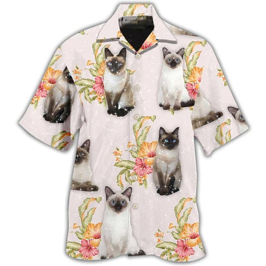 Siamese Cat Hawaiian Shirt For Summer, Cat Tropical Floral Aloha Shirts, Best Colorful Cat Hawaiian Shirts For Men Women, Friend, Team, Cat Lovers - Amzanimalsgift