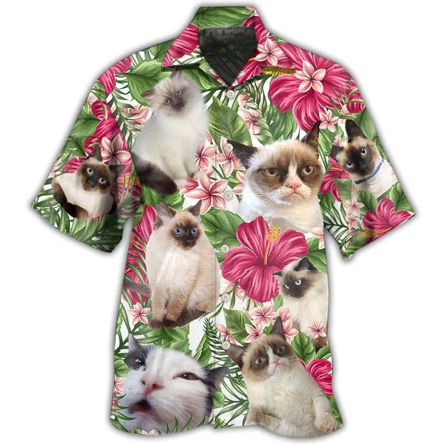Siamese Cat Hawaiian Shirt For Summer, Cat Tropical Floral, Best Colorful Cool Cat Hawaiian Shirts Outfit For Men Women, Friend, Team, Cat Lovers - Amzanimalsgift