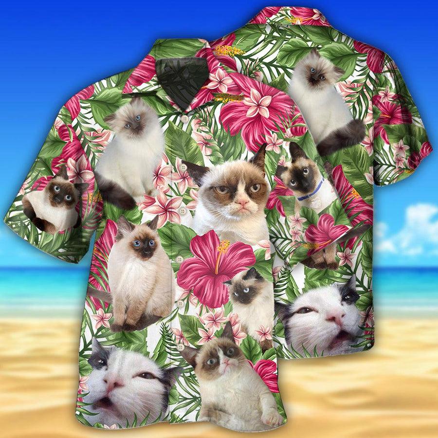 Siamese Cat Hawaiian Shirt For Summer, Cat Tropical Floral, Best Colorful Cool Cat Hawaiian Shirts Outfit For Men Women, Friend, Team, Cat Lovers - Amzanimalsgift