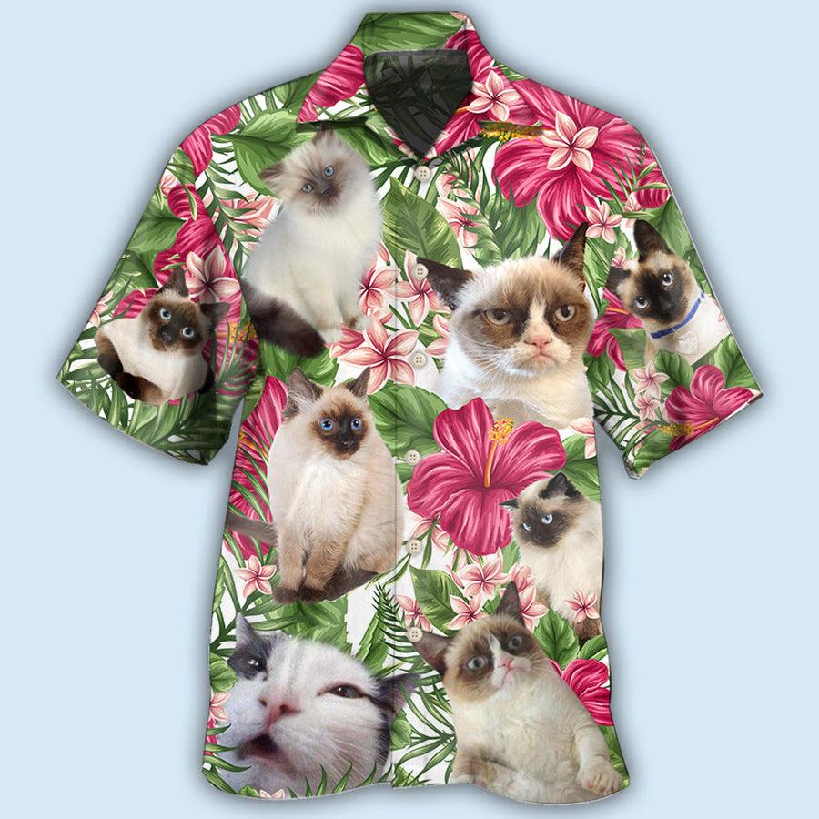 Siamese Cat Hawaiian Shirt For Summer, Cat Tropical Floral, Best Colorful Cool Cat Hawaiian Shirts Outfit For Men Women, Friend, Team, Cat Lovers - Amzanimalsgift