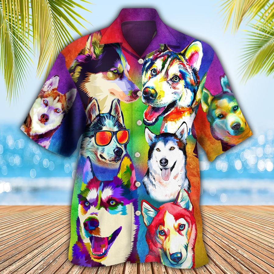 Siberian Husky Hawaiian Shirt, Dog So Cool Aloha Hawaiian Shirt For Summer, Colorful Dog Hawaiian Shirt, Gift For Men Women, Dog Lover, Dog Mom Dad - Amzanimalsgift