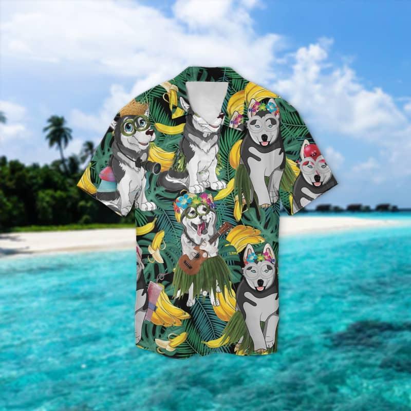 Siberian Husky Hawaiian Shirt, Tropical Summer Leaves Hawaiian Shirt - Perfect Gift For Siberian Husky Lovers, Husband, Boyfriend, Friend, Family - Amzanimalsgift