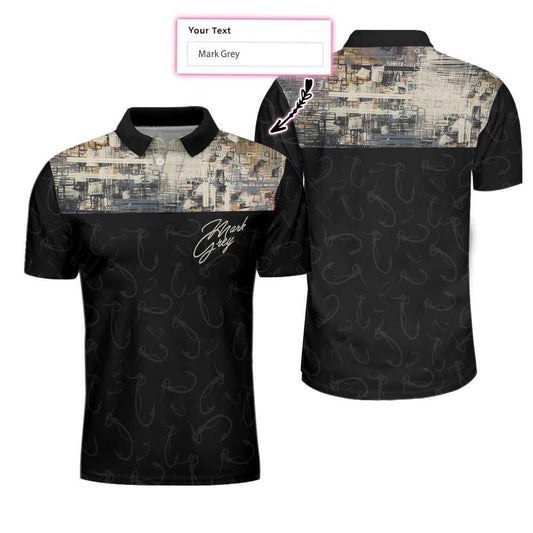 Simple Camo Elegant Custom Name Polo Shirt, Personalized Fish Hook Pattern Fishing Shirt For Men - Perfect Gift For Men - Amzanimalsgift