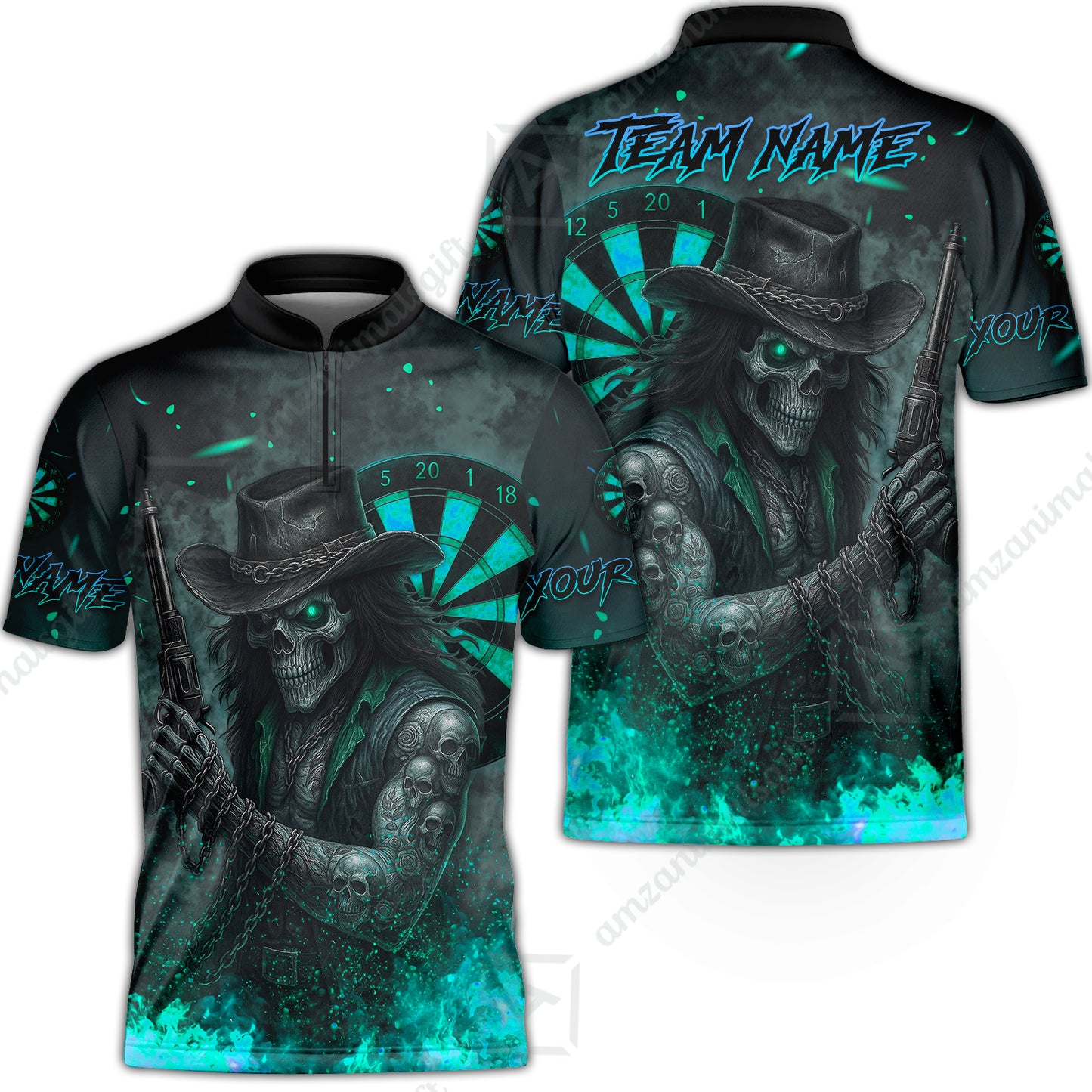 Customized Darts Team Uniform Shirt Darts Reaper Gunslinger Multicolor, Personalized Name And Team Name Darts Shirt