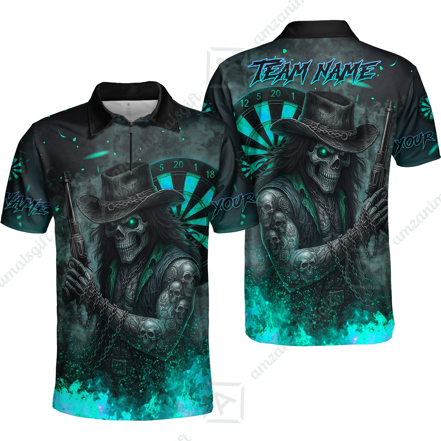 Customized Darts Team Uniform Shirt Darts Reaper Gunslinger Multicolor, Personalized Name And Team Name Darts Shirt