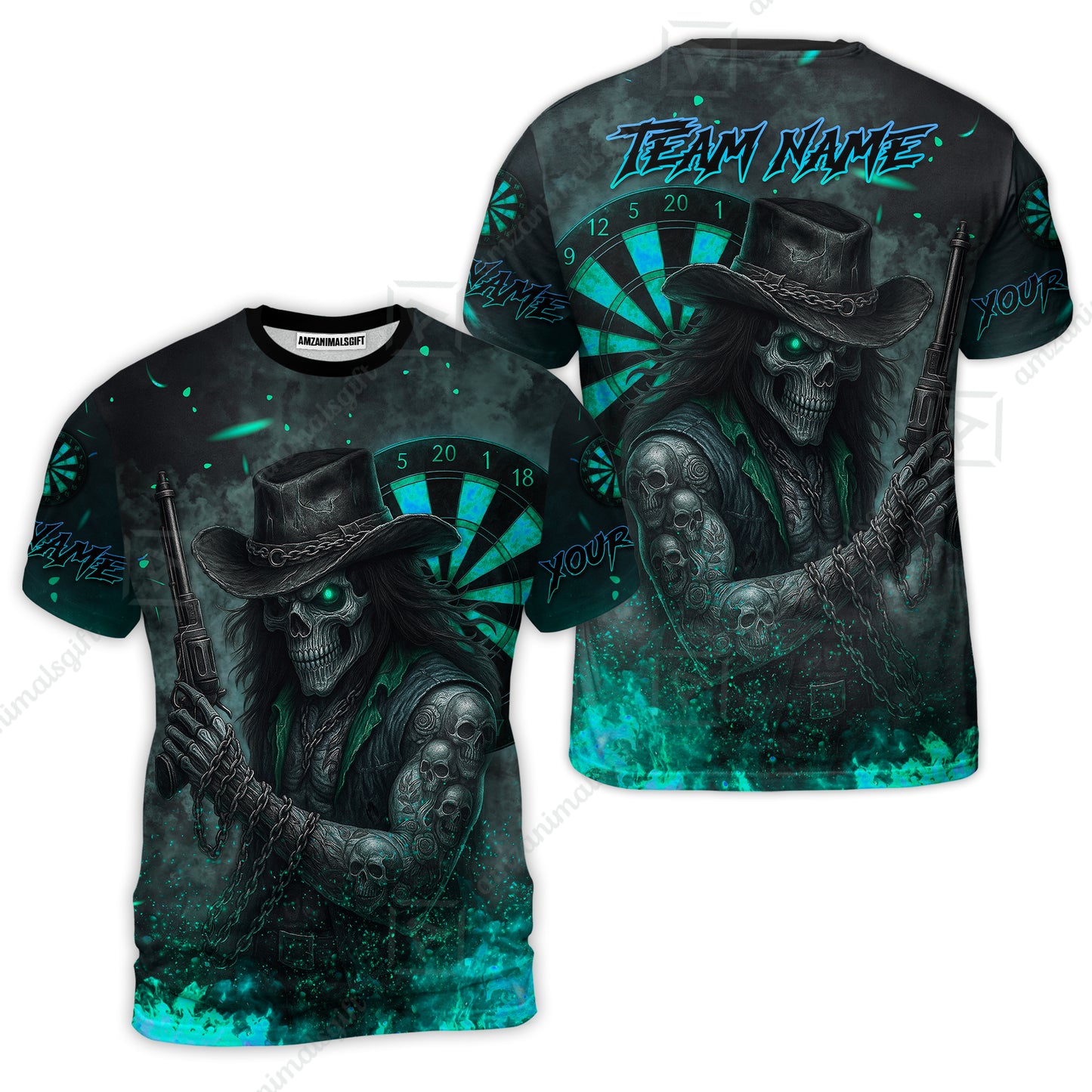 Customized Darts Team Uniform Shirt Darts Reaper Gunslinger Multicolor, Personalized Name And Team Name Darts Shirt