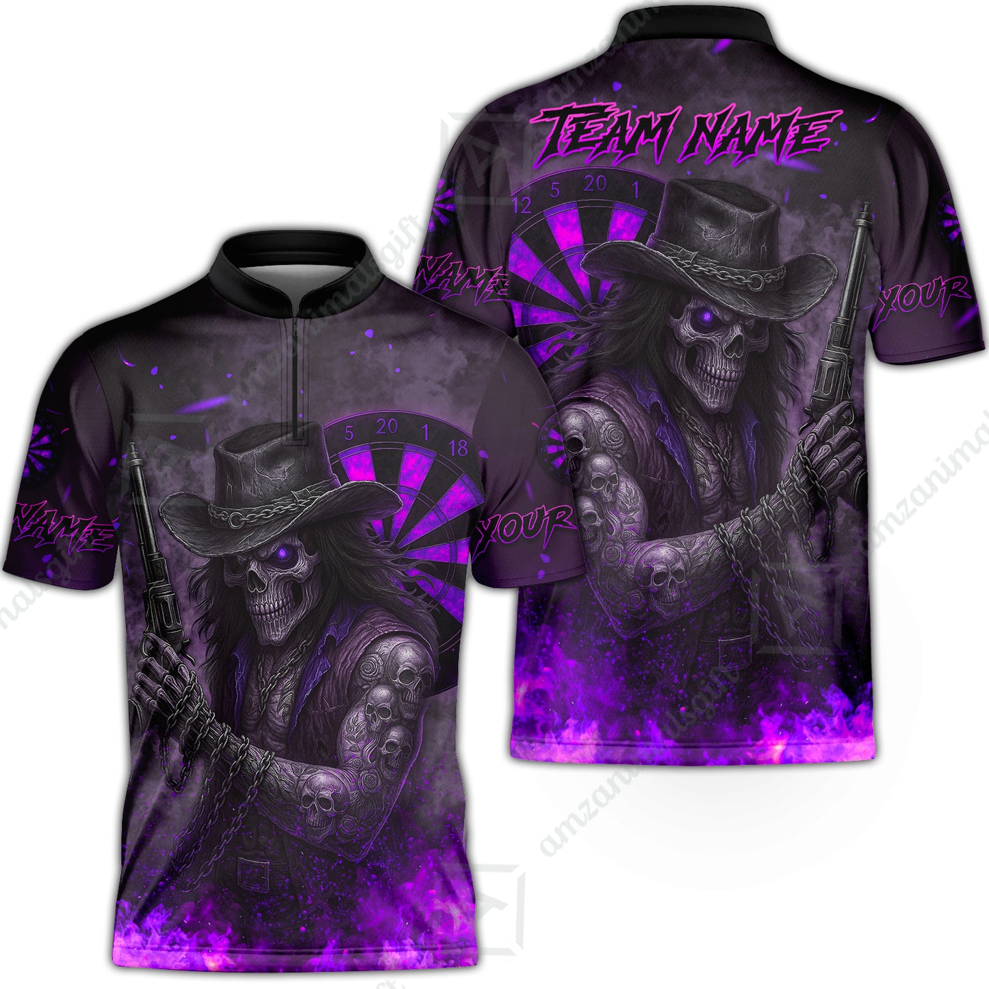 Customized Darts Team Uniform Shirt Darts Reaper Gunslinger Multicolor, Personalized Name And Team Name Darts Shirt
