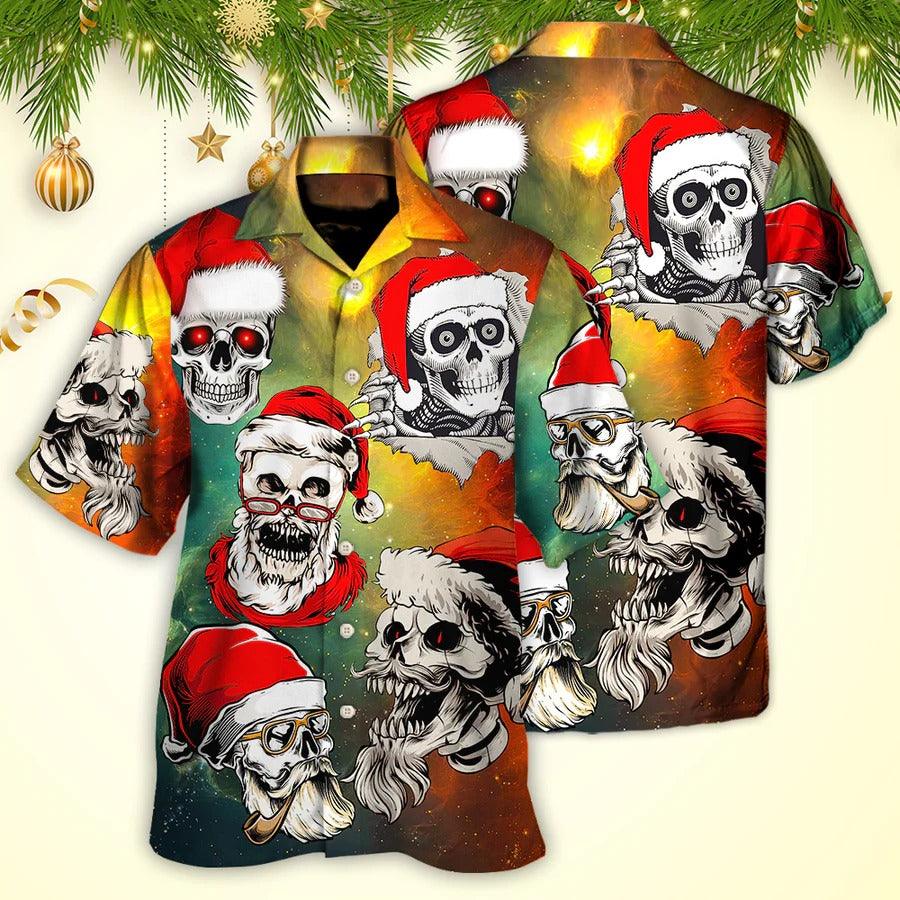 Skull Aloha Hawaiian Shirt For Summer - Christmas Bad Santa Skull Love Xmas Galaxy Hawaiian Shirt - Perfect Gift For Men, Women, Skull Lover - Amzanimalsgift