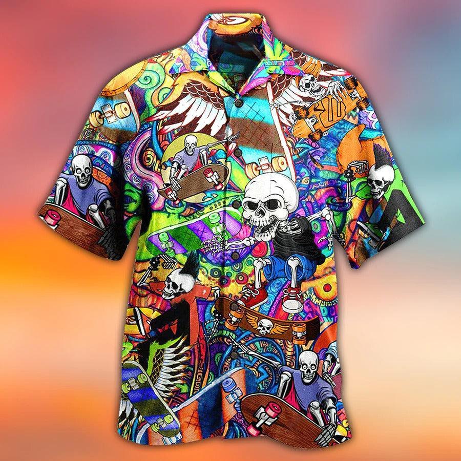 Skull Aloha Hawaiian Shirt For Summer - Skull Amazing Skateboarding, skateboarding Skull Hawaiian Shirt - Perfect Gift For Men, Women, Skull Lover - Amzanimalsgift