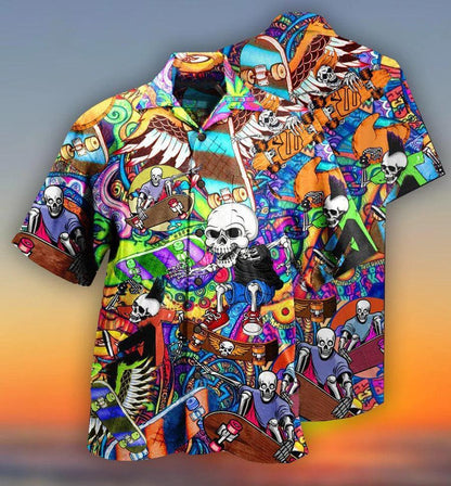 Skull Aloha Hawaiian Shirt For Summer - Skull Amazing Skateboarding, skateboarding Skull Hawaiian Shirt - Perfect Gift For Men, Women, Skull Lover - Amzanimalsgift