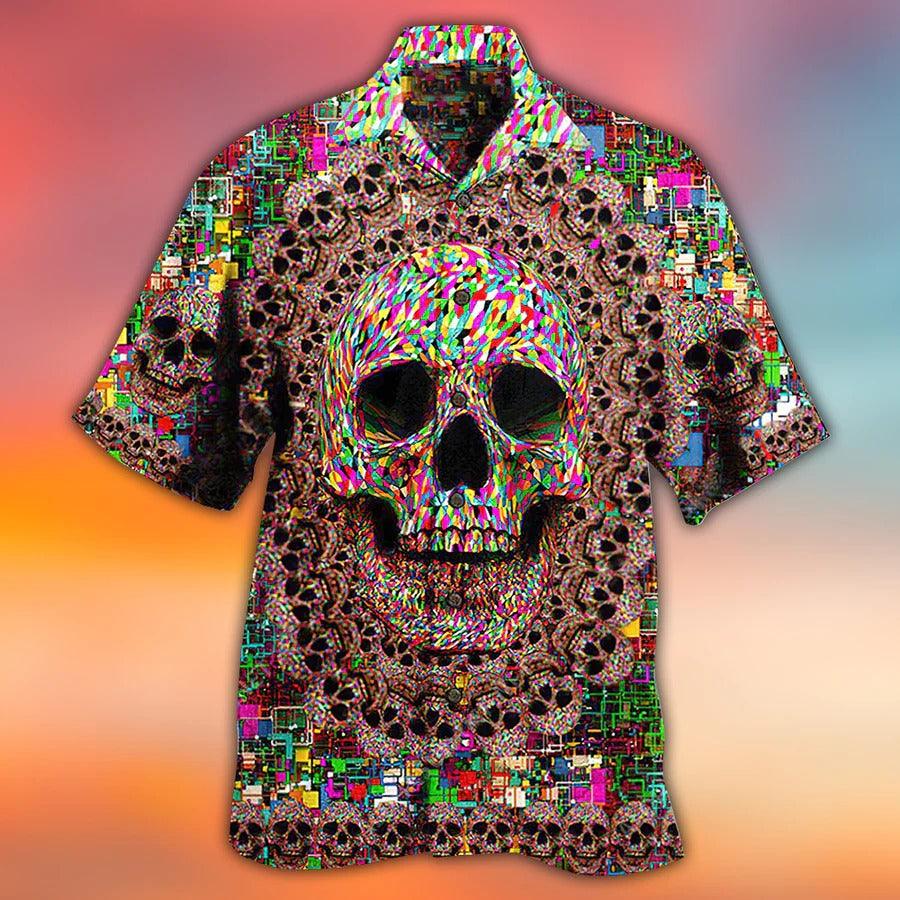 Skull Aloha Hawaiian Shirt For Summer - Skull Amazing Smiling, illusion Skull Hawaiian Shirt - Perfect Gift For Men, Women, Skull Lover - Amzanimalsgift