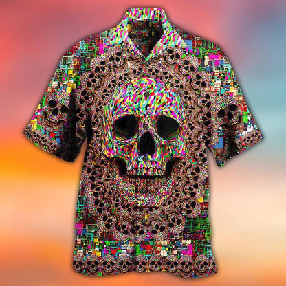 Skull Aloha Hawaiian Shirt For Summer - Skull Amazing Smiling, illusion Skull Hawaiian Shirt - Perfect Gift For Men, Women, Skull Lover - Amzanimalsgift