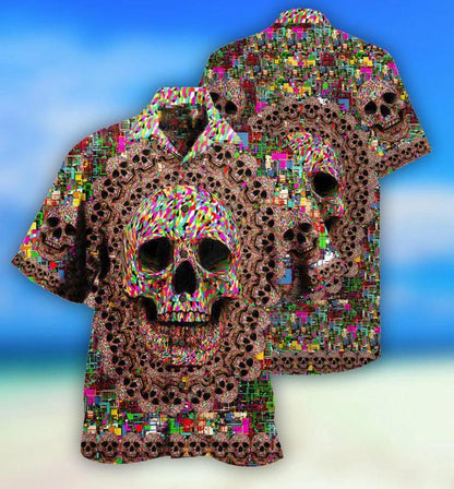 Skull Aloha Hawaiian Shirt For Summer - Skull Amazing Smiling, illusion Skull Hawaiian Shirt - Perfect Gift For Men, Women, Skull Lover - Amzanimalsgift