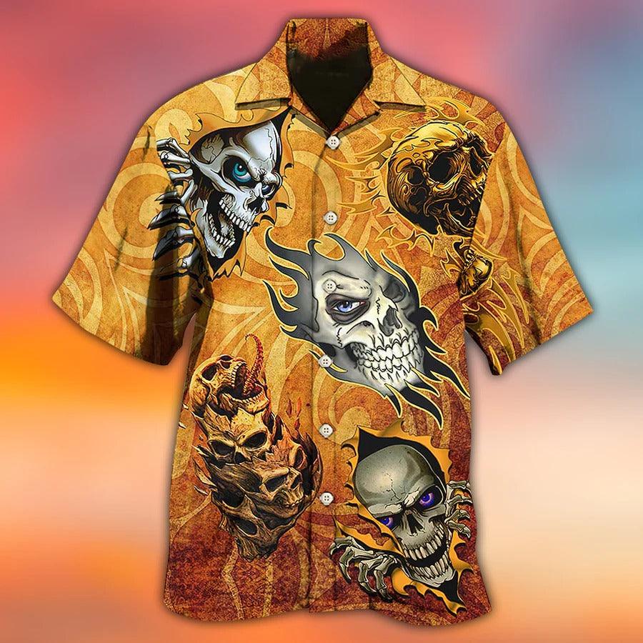 Skull Aloha Hawaiian Shirt For Summer - Skull And Fire My Style Hawaiian Shirt - Perfect Gift For Men, Women, Skull Lover - Amzanimalsgift