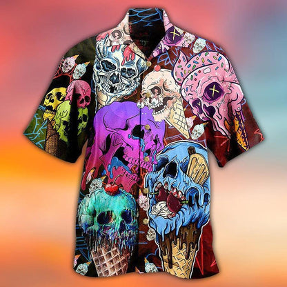 Skull Aloha Hawaiian Shirt For Summer - Skull And Ice Cream, Melt Skull Hawaiian Shirt - Perfect Gift For Men, Women, Skull Lover - Amzanimalsgift